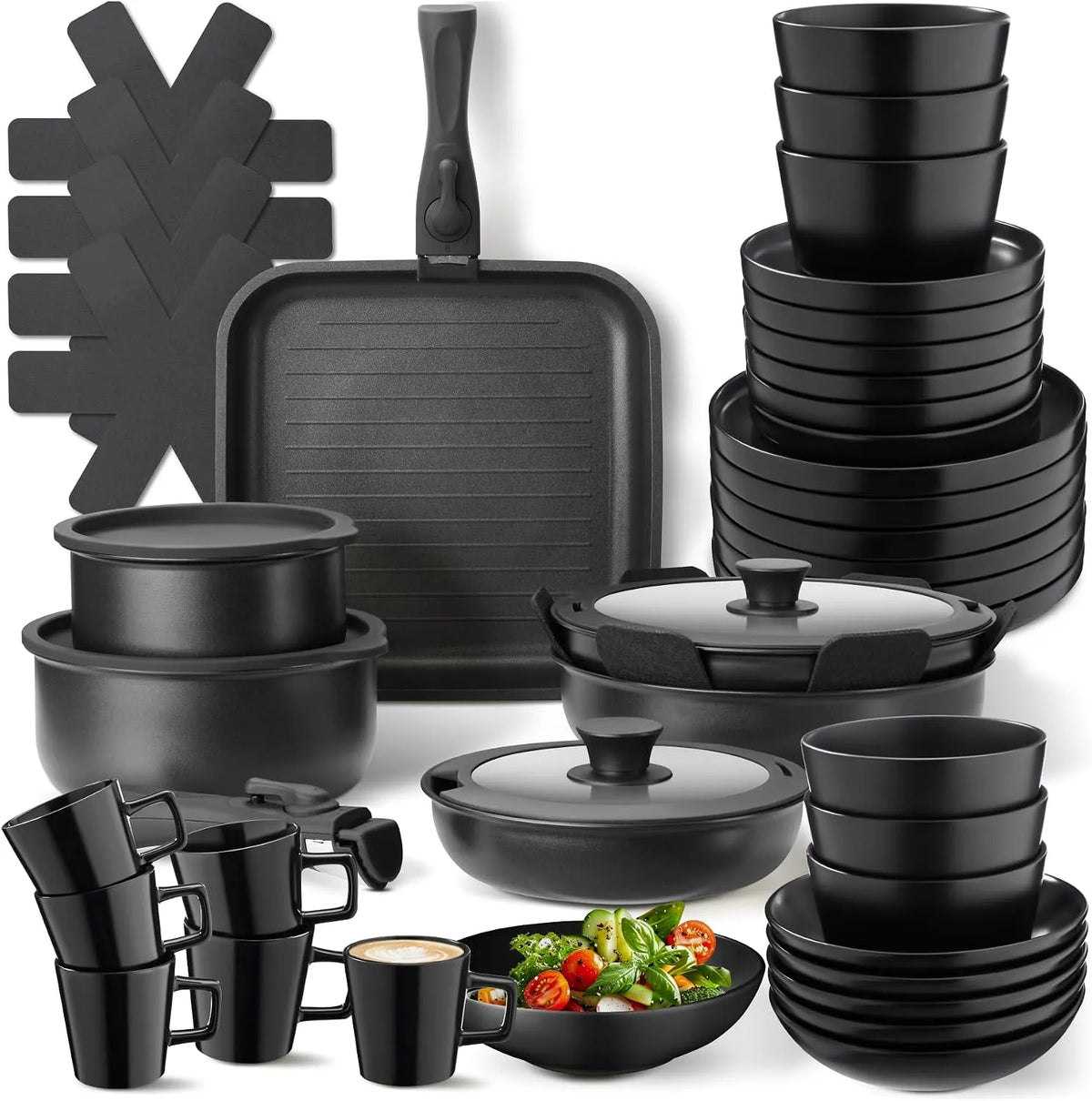 Ustensile de cuisson, tectake® Set de cuisine 47 pièces, Service de table 6 personnes et Batterie de cuisine
