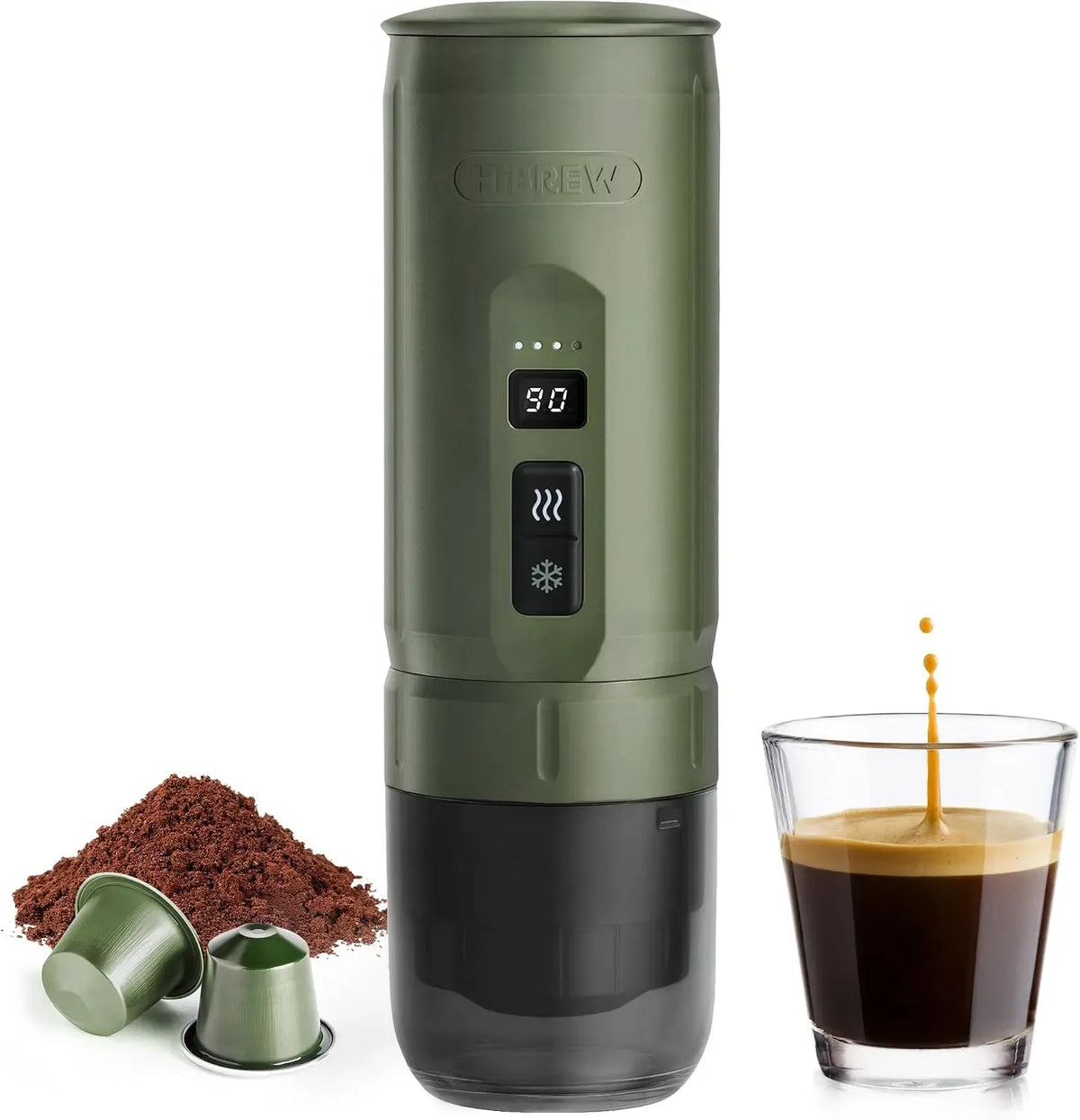 Machine à expresso, HIBREW H4C, portable, extérieur, USB, camping, vert, design compact pour camping, recharge USB-C
