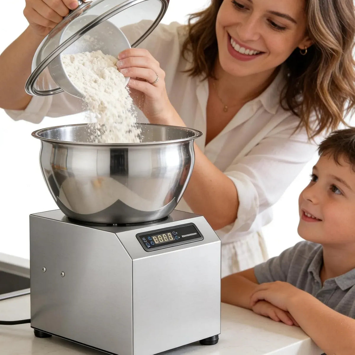 1400rpm Double Rotation, Cuve En Acier Inoxydable Alimentaire, pour Convient Aux Restaurants, PéTrin éLectrique En Acier Inoxydable 1800w, PéTrin à