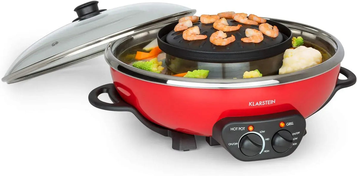 Klarstein Szechuan, Volume de la marmite Hot Pot : 5 litres, Hot Pot et plaque de gril, Gril 1350 watts / 38 cm Ø, Plaque de : 600 watts / 22 cm Ø