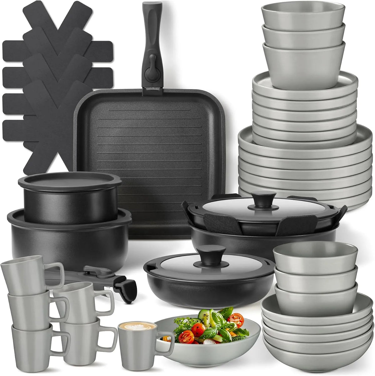 Ustensile de cuisson, tectake® Set de cuisine 47 pièces, Service de table 6 personnes et Batterie de cuisine