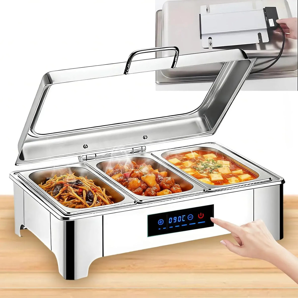 Chauffe-plats de buffet, 9 L, restaurant, acier inoxydable, 1/3 Pan