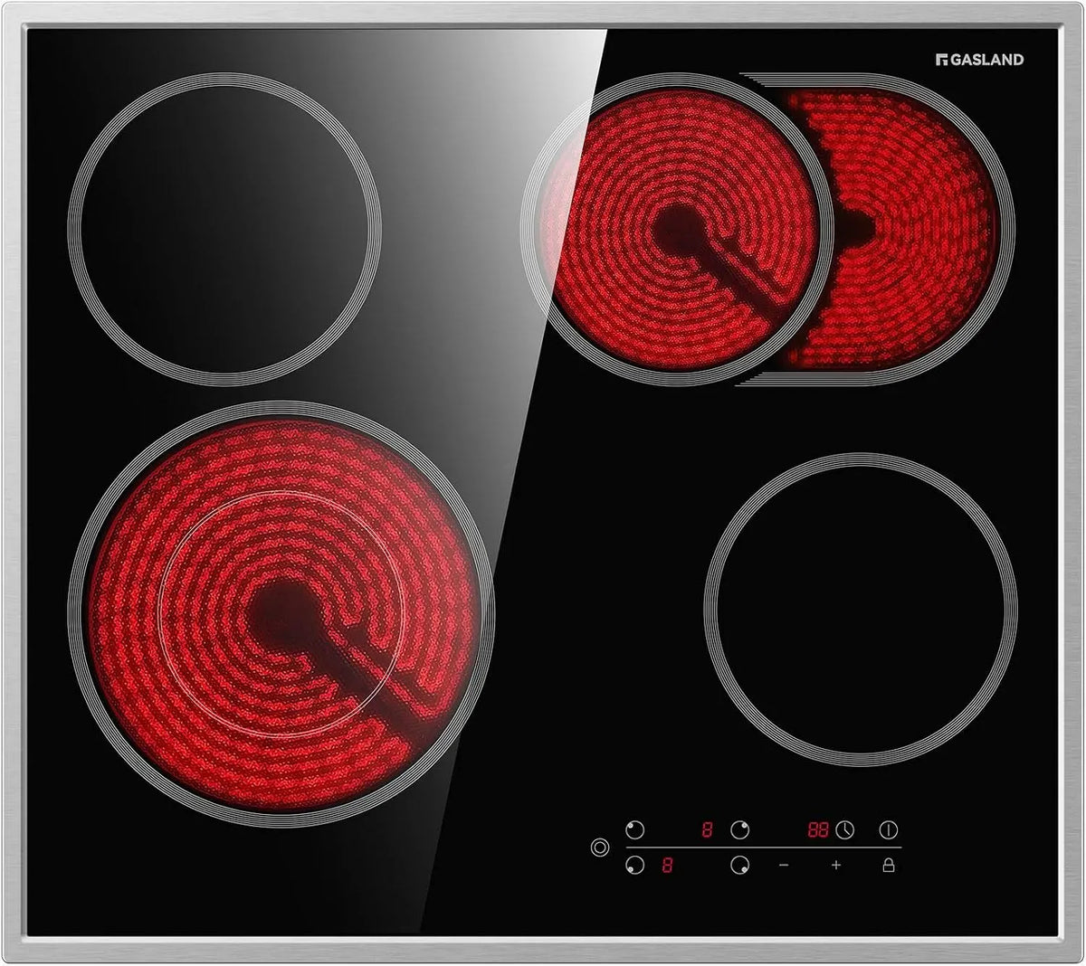 GASLAND CH604BF24B Plaque vitrocéramique, 60 cm, 4 foyers, 6600 W, encastrable, tactile, autonome, acier inoxydable, 4 zones de cuisson