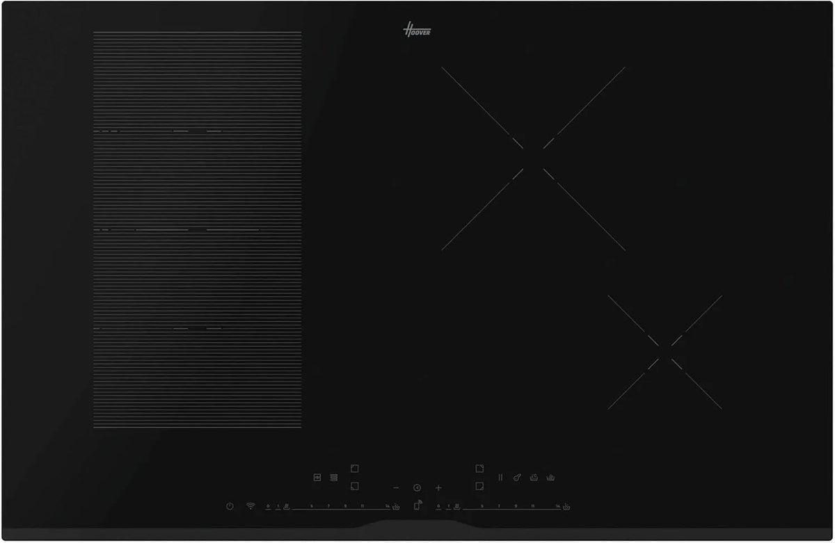 Hoover HIF84DCS Plaque à induction, 80 cm, table de cuisson à induction, Wi-Fi, 14 niveaux de puissance, zone de pont, fonction d'ébullition rapide