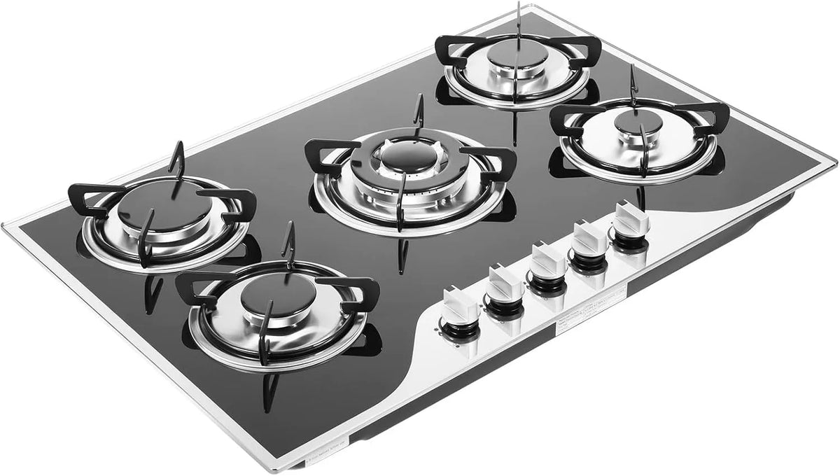 Plaque de cuisson à gaz, 5 foyers, encastrable, pose libre, table de cuisson à gaz, 63% d'efficacité thermique