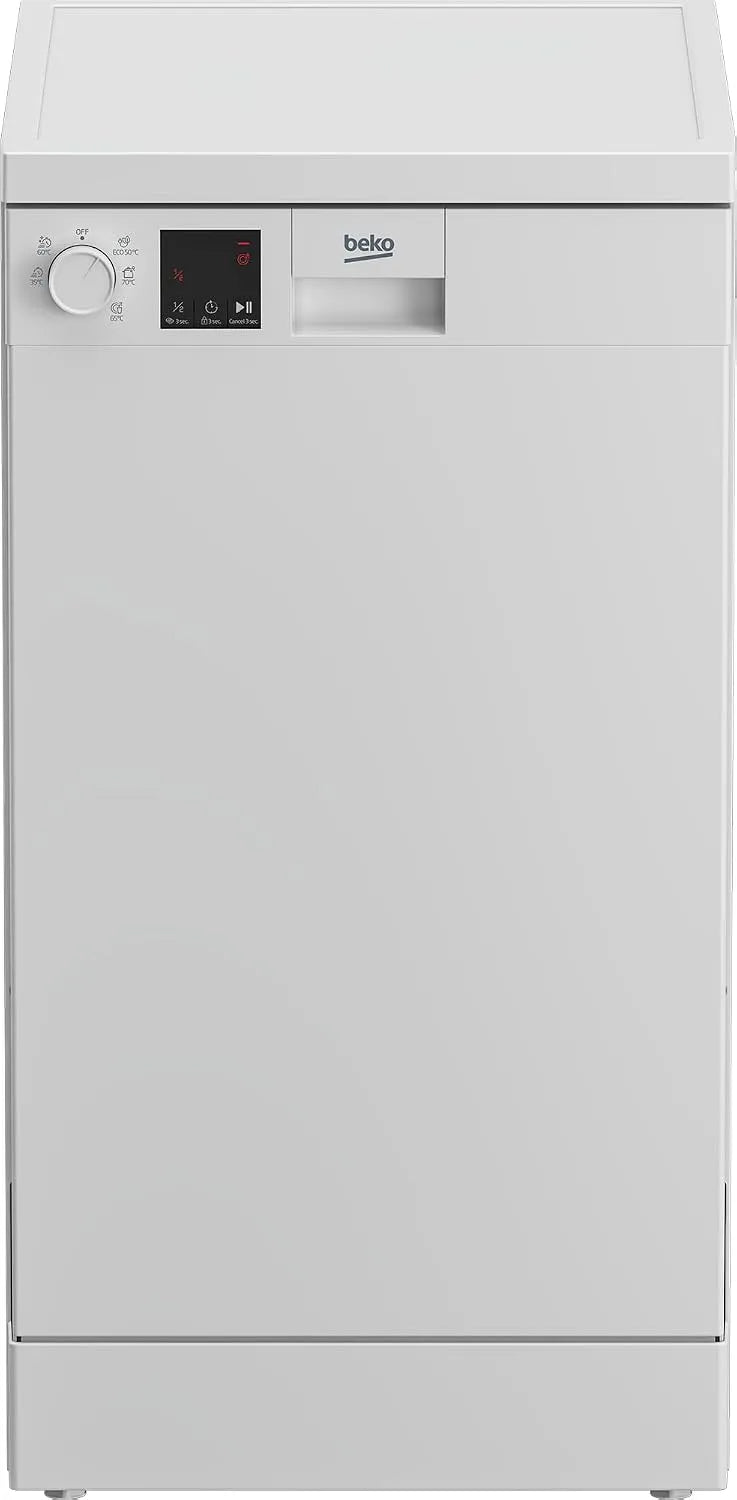 Beko DVS05024W L45cm Lave-vaisselle, 49 dB, format slim, pose libre, acier inoxydable, blanc, Cuve inox, 10 couverts