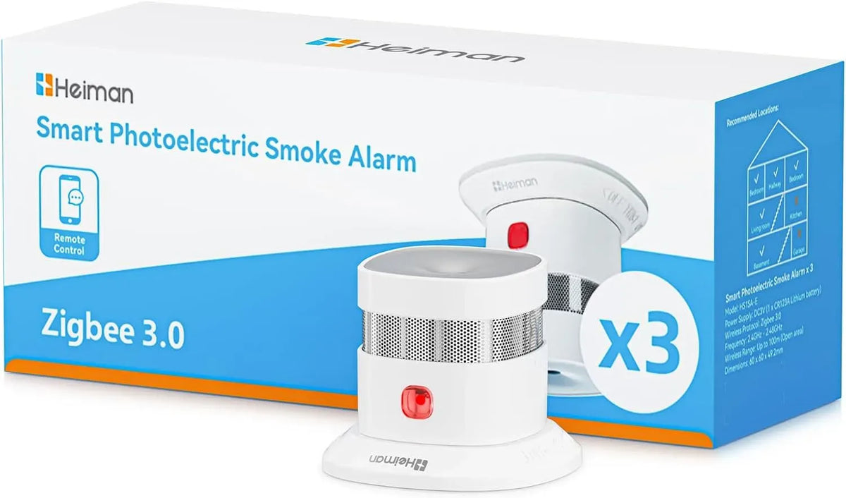HS1SA-E-PLUS Z2M Détecteur, Capteur, Support, Heiman Détecteur de Fumée Zigbee 3