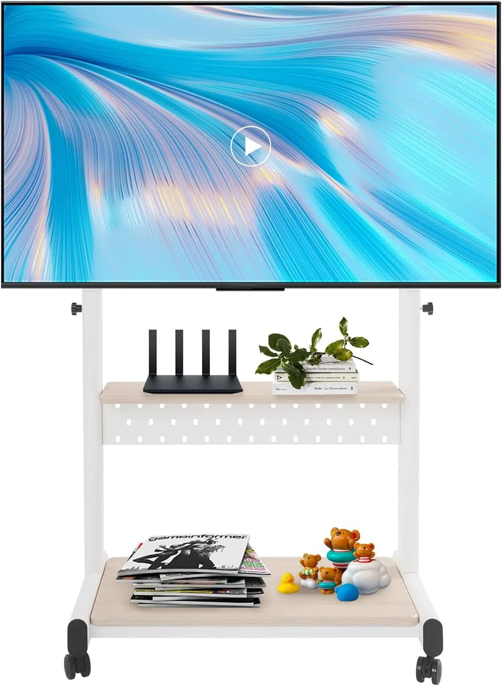Meuble TV, 86 pouces, roulettes de déplacement, Charge maximale: 100 kg, 2 étagères
