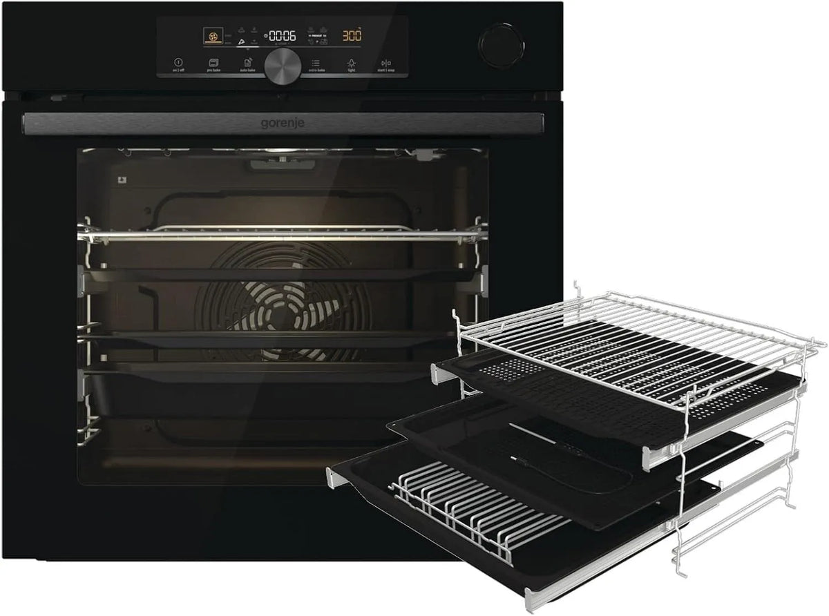 Gorenje Four électrique à pizza, 77 L, tactile, noir, PizzaMode 300°C, BPSA 6747 OptiBake, SteamAssist