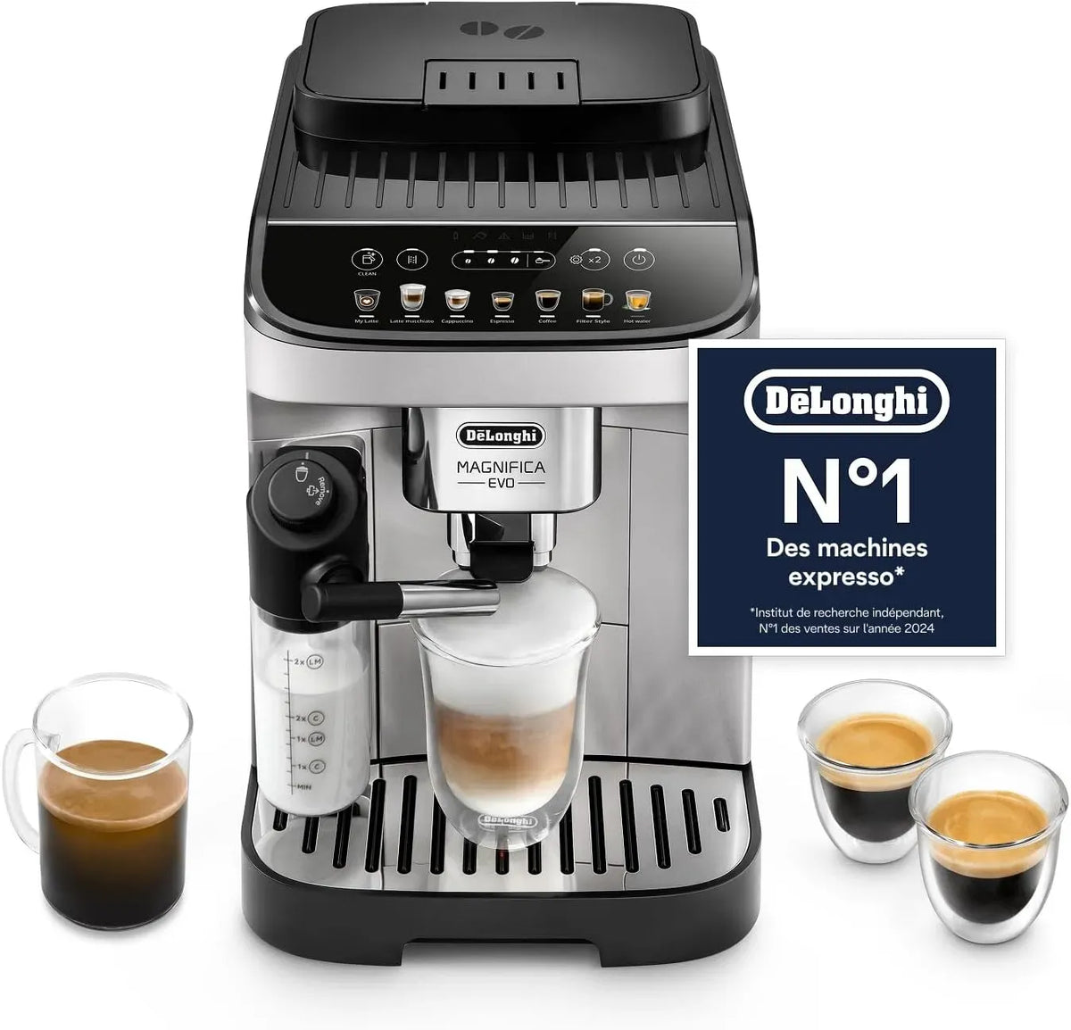 De'Longhi ECAM292.81.SB Mousseur à lait, émulsionneur à lait, tactile, noir, Machine à Café Automatique 7 Boissons Argent Noir, Cappuccino