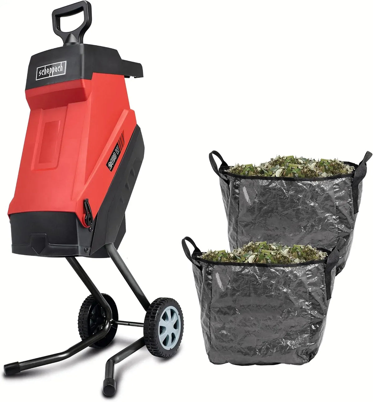 Scheppach GS55-2400W Broyeur & collecteur, Broyeur de Jardin électrique 2 en 1, 45 litres, Jusqu'à 45 mm d'épaisseur, 2 Sacs de ramassage Inclus
