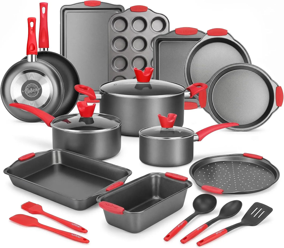 Ustensile de cuisson, pizza, NutriChef Batterie de Cuisine 21 Pièces Antiadhésive