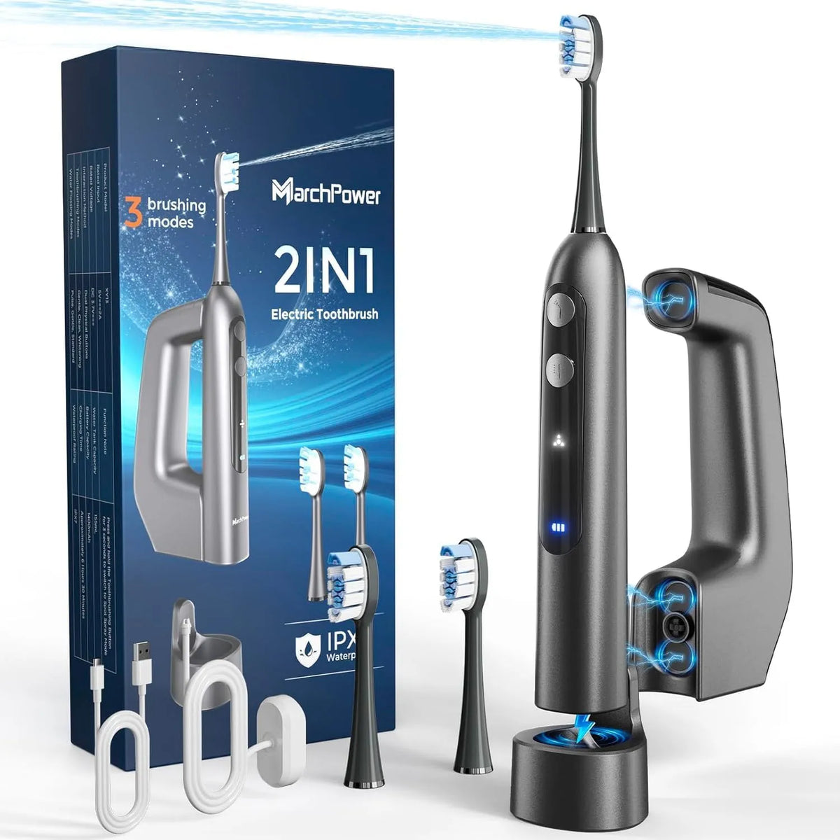 IPX7 Brosse, Portable, 155 ML, IP65, oscillation, grand réservoir, 3 Modes
