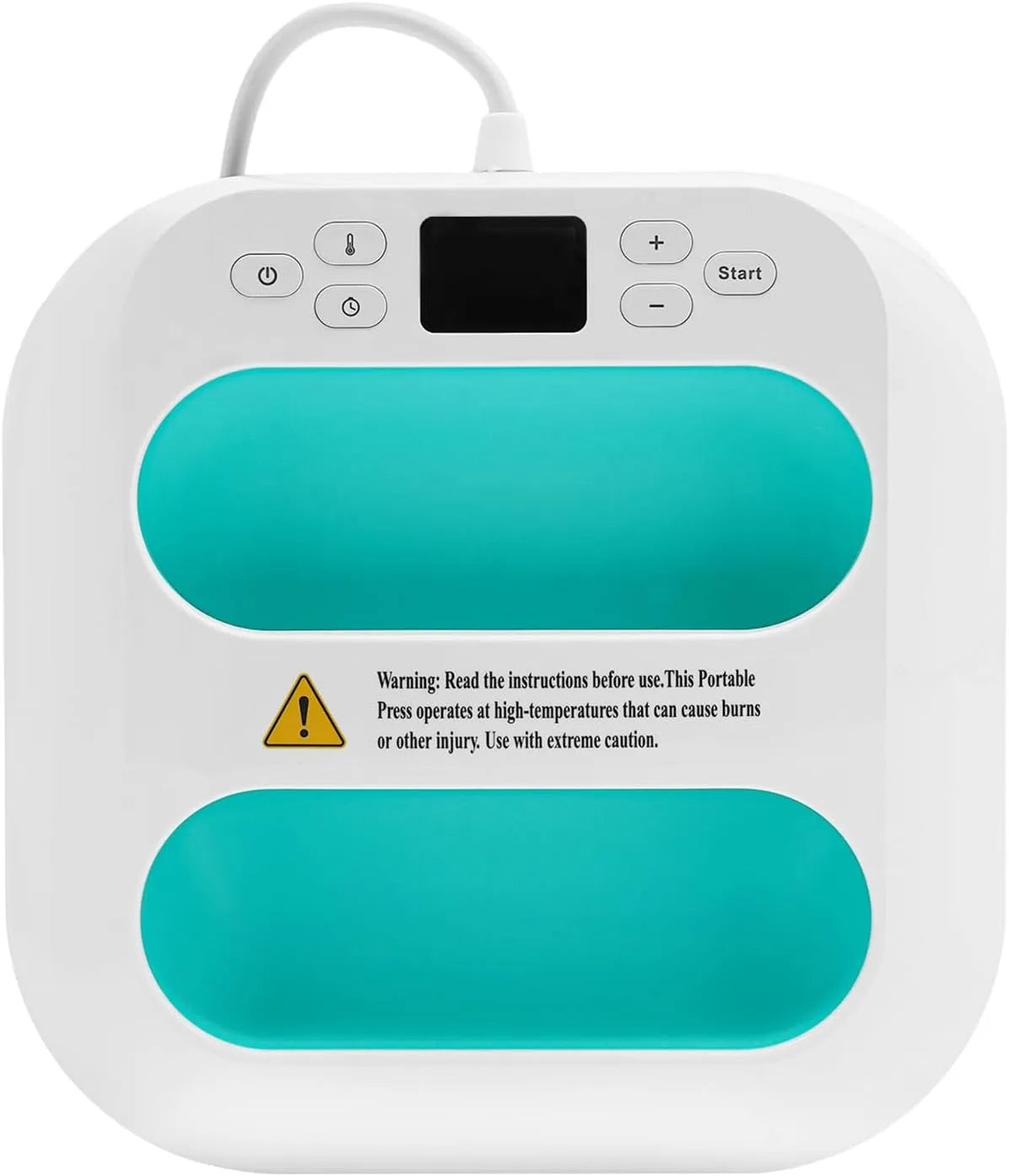 Presse, portable, 23 x 23 cm, 85 à 205 °C, minuteur, fonction chauffante, vert, pour pantalons/chapeaux/sacs/coton/polyester