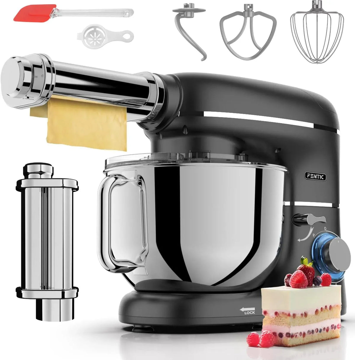 Machine à pâtes, 6,2 L, 2000 W, machine à nouilles, noir, 6,2L Bol Mélangeur