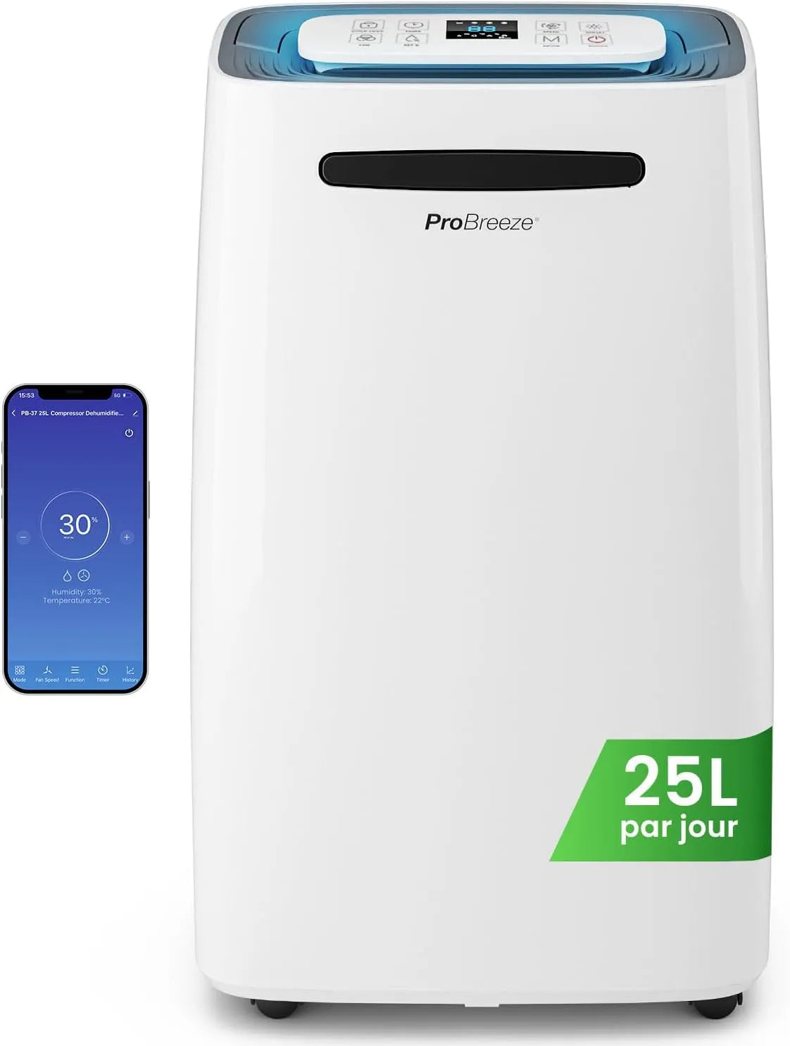 Sèche-linge 25L/jour 24h, 5,5 L, minuteur, grand réservoir, 4 modes