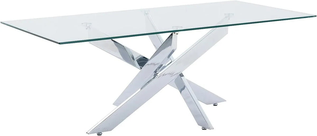 Vente-unique-Table, Vente-unique-Table Basse en Verre trempé et métal chromé, verre