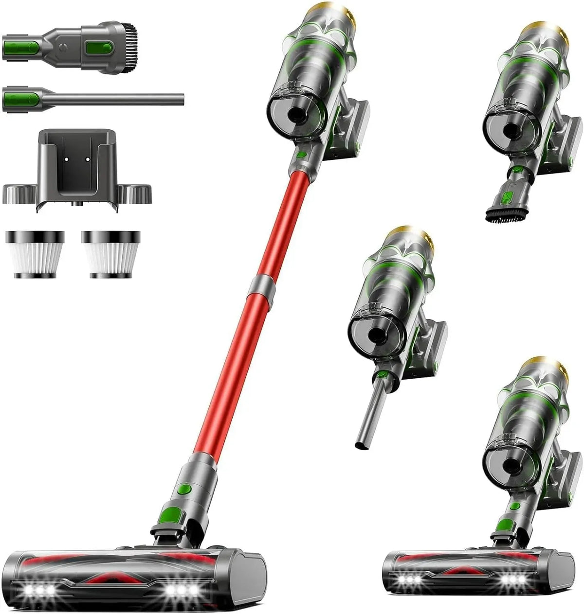 Aspirateur 65Min 650W/55kPa, 1,8 L, 650 W, rouge, Bac 1,8L Filtration 8 Phases, Vidage en 1 Geste avec Raclette