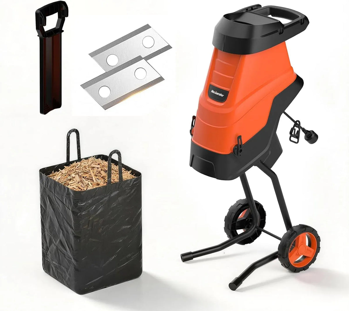 SK5 pour compost et nettoyage jardin, Broyeur végétaux thermique 45 mm, 2600W broyeur vegetaux et Branches, lames double face + bac 45 L