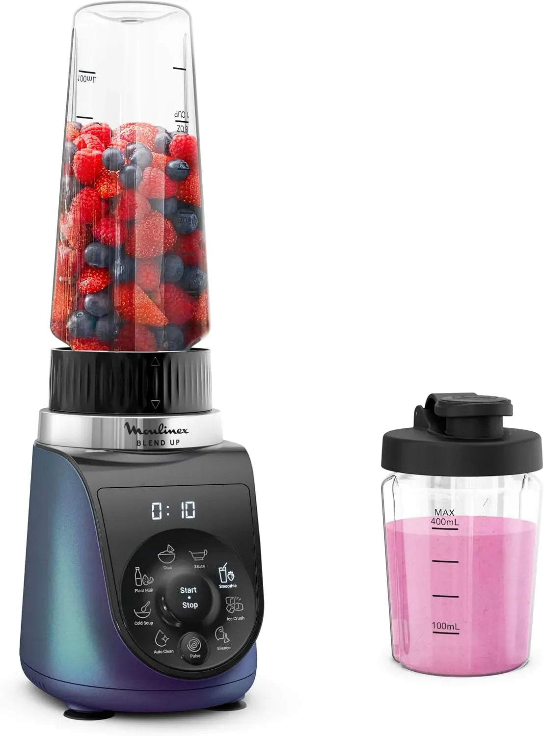 Moulinex 2gourdes Blender, 1000 W, 8 programmes, bleu, 400mL et 700mL