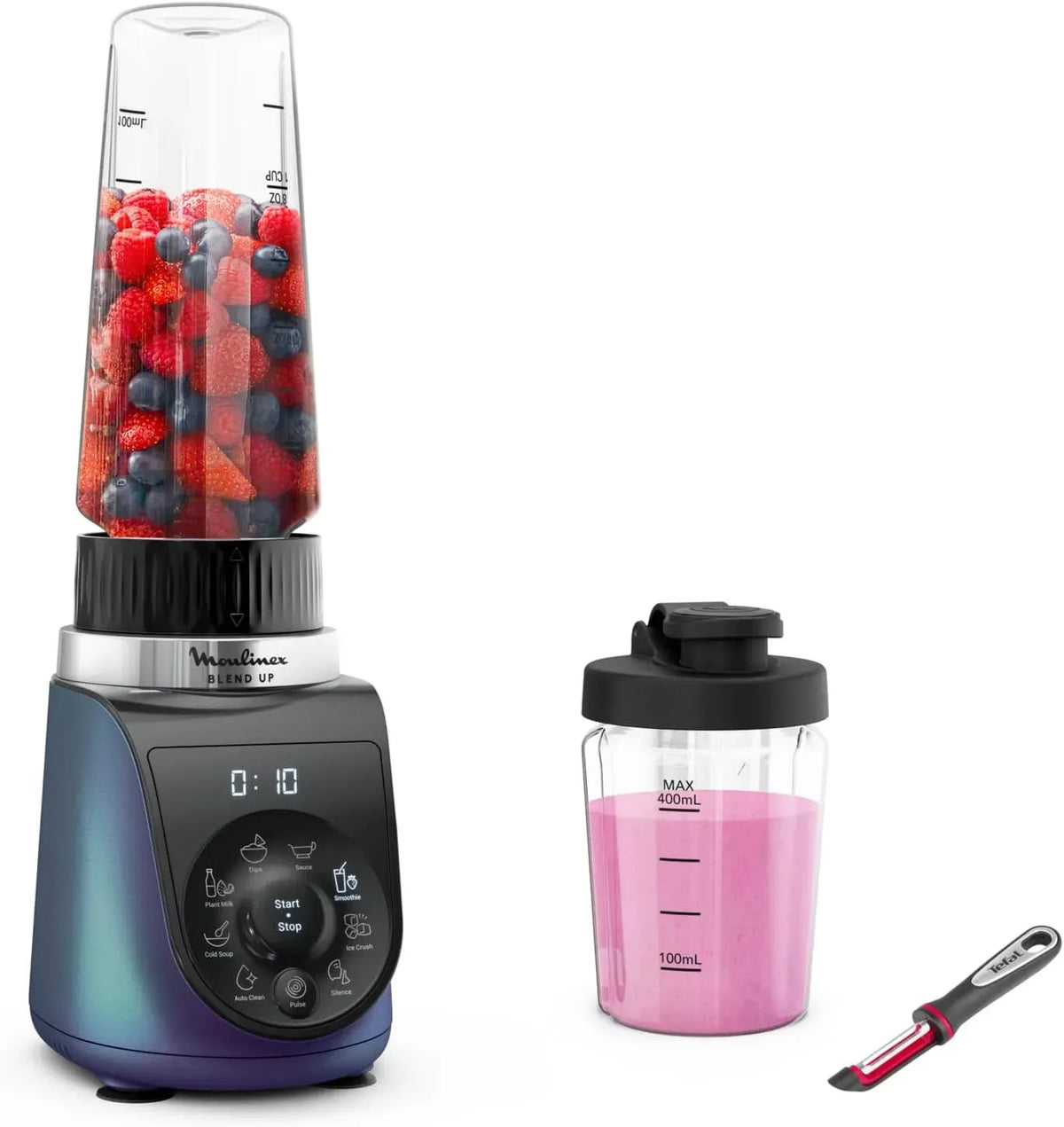 Moulinex Blender, 2 bouteilles, 1000 W, 8 programmes, noir, Format compact nomade avec 2 bouteilles