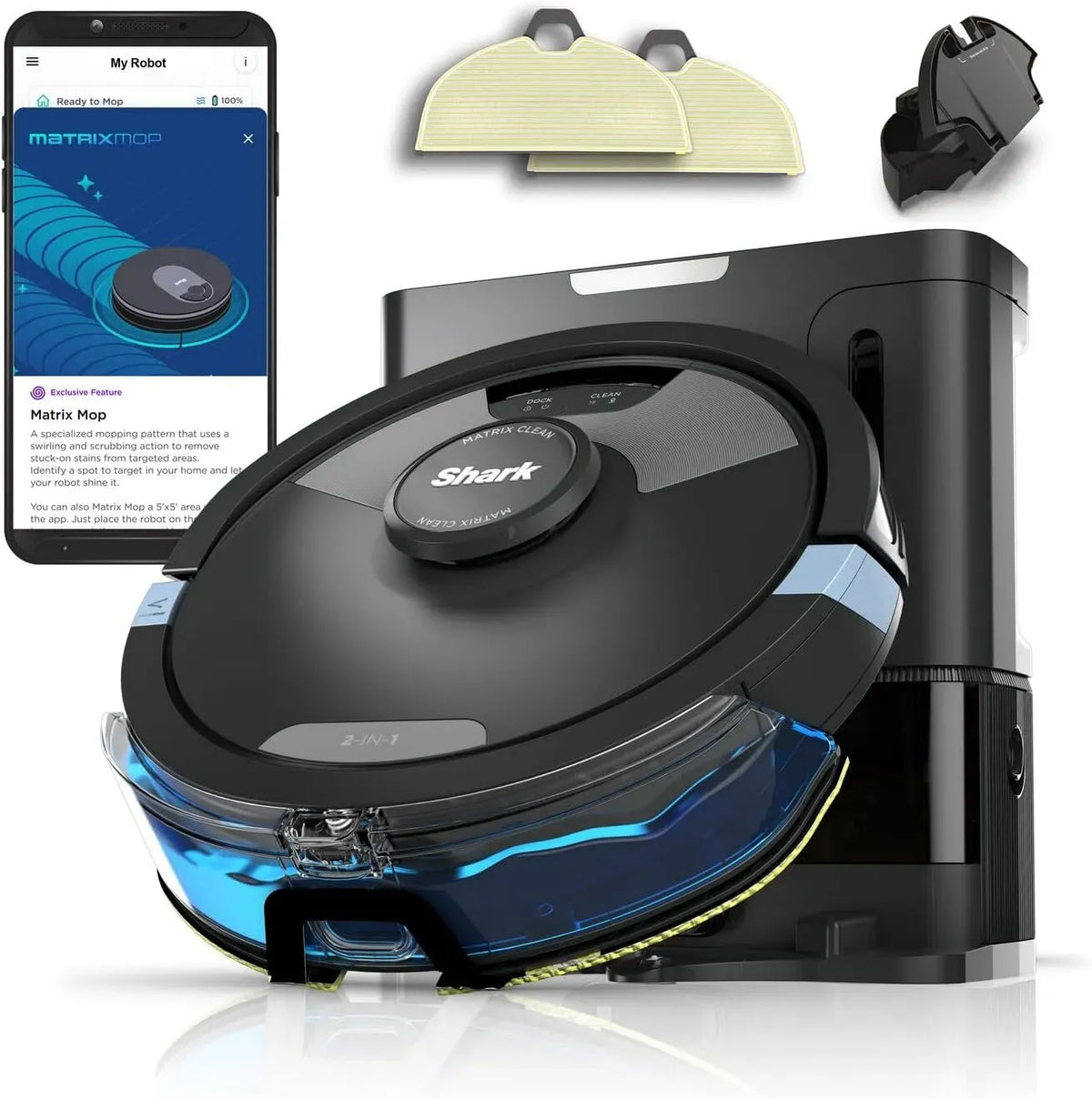 Aspirateur, Shark 2-en-1 RV2620WAEU, Wi-Fi, noir, Mappatura LiDAR, WiFi/App, Wi-Fi/App