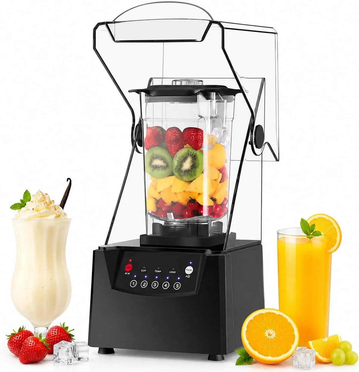 Blender, 1,8 L, 200 W, 5 programmes, professionnel, 6 Lames en Acier et 5 Programmes pour Smoothies