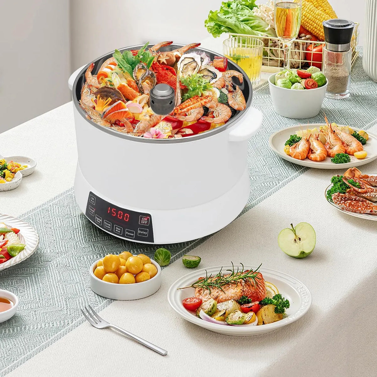 Appareil, 29x26cm, 4 L, 1500 W, 1000 W, 600 W, acier inoxydable, blanc, pour 4 à 6 Personnes