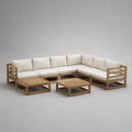 Canapé de jardin d'angle en bois d'acacia avec coussins polyester blanc et tables basses assorties 300 x 300 x 70 cm