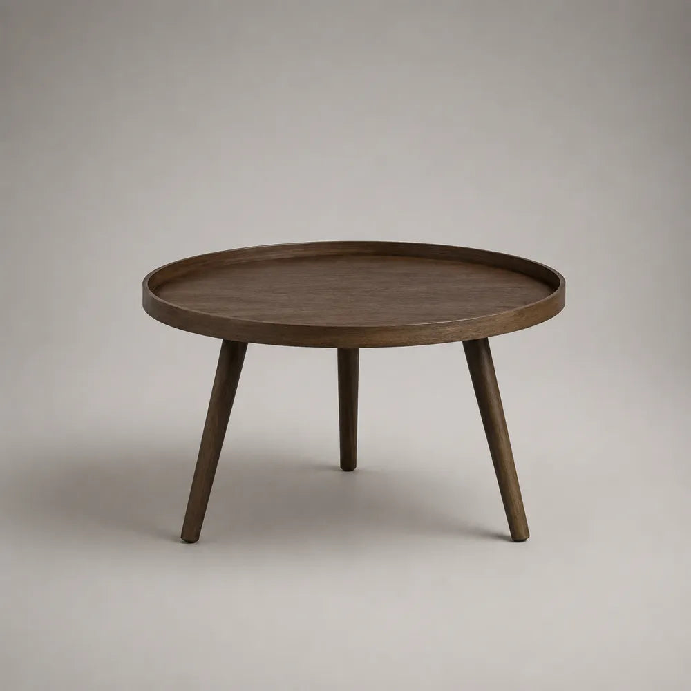Table d'appoint ronde 60 cm en MDF effet noyer avec rebord circulaire et pieds en bois 60 x 60 x 45 cm