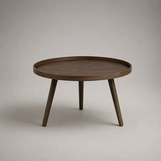 Table d'appoint ronde 60 cm en MDF effet noyer avec rebord circulaire et pieds en bois 60 x 60 x 45 cm