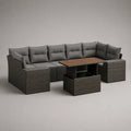 Canapé de jardin d'angle modulable en résine tressée grise avec coussins gris et table basse 300 x 300 x 70 cm