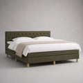 Lit double rembourré en tissu vert olive avec tête de lit capitonnée 160 x 200 cm