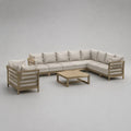 Canapé de jardin d'angle modulable en bois d'acacia avec coussins blancs et table basse 400 x 300 x 70 cm