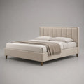 Lit double 160x200 cm cadre rembourré en polyester beige avec tête de lit capitonnée rectangulaire et pieds en bois