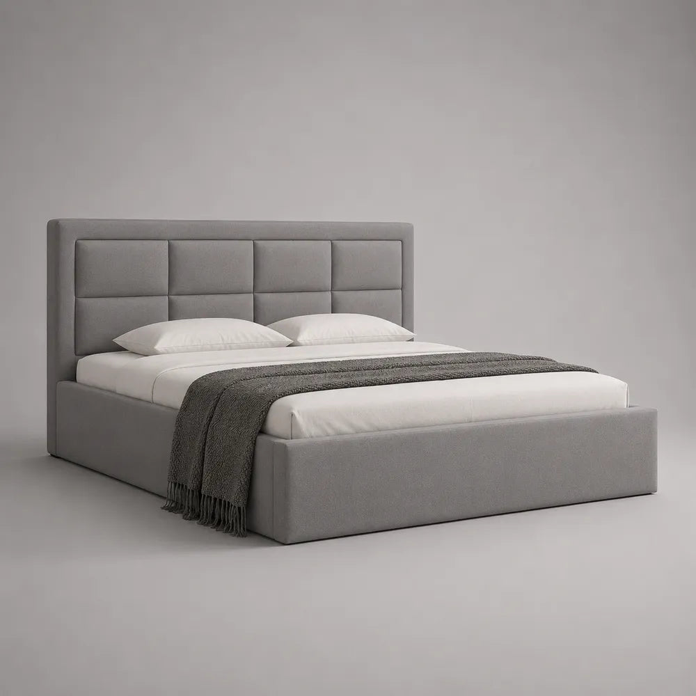 Lit double 160 x 200 cm cadre rembourré en tissu polyester gris avec tête de lit capitonnée