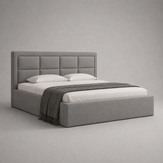 Lit double 160 x 200 cm cadre rembourré en tissu polyester gris avec tête de lit capitonnée