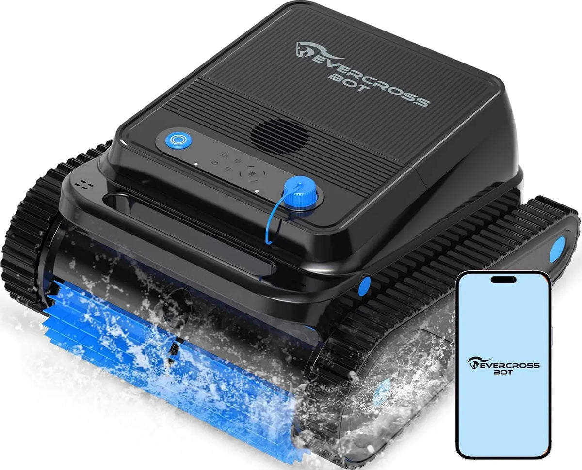 Robot, robot nettoyeur de piscine, sans fil, 2026 Nouveau EVERCROSS BOT Robot Piscine sans Fil Fond et parois avec Ligne d'Eau