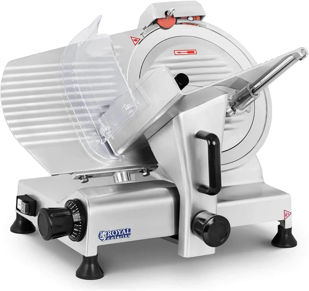 RCAM-300PRO affûteur, Royal Catering Trancheuse à Jambon, 46x57x48cm, 280W, épaisseur de coupe 0-15 mm, diamètre des lames Ø 300 mm