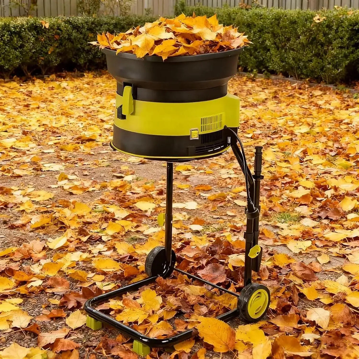 40mxpowercord Broyeur de Feuilles à Compost, pour chaume et débris de Jardin, broyeur de Feuilles 2500 W avec Roues et Sac de Rangement, trémie de 54