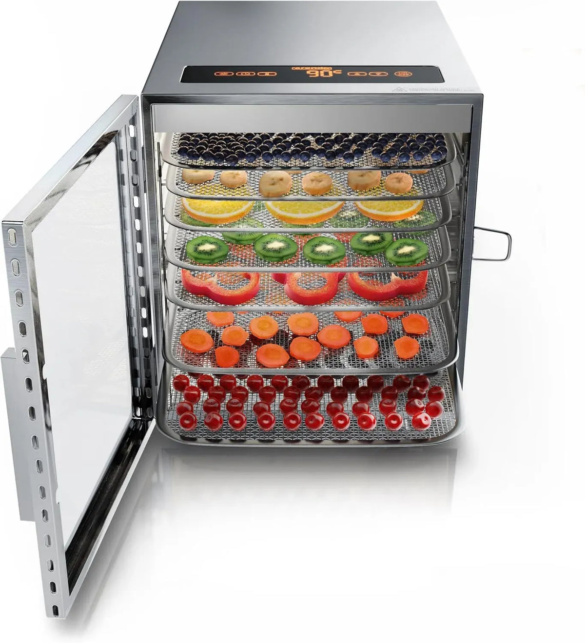 24h sans BPA, Arendo, Déshydrateur alimentaire avec contrôle de température 500 W, 30° à 90° degrés, 8 plateaux, Déshydrateur en Inox pour viande