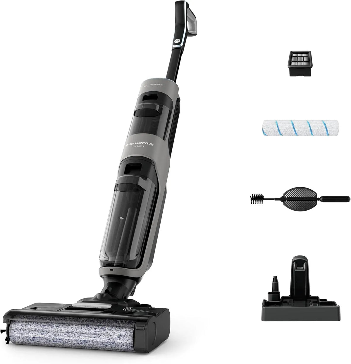 Rowenta 50min Aspirateur, gris, Autonomie, appareil électrique d'aspiration, X-Clean 4 Aspirateur Balai Laveur sans Fil