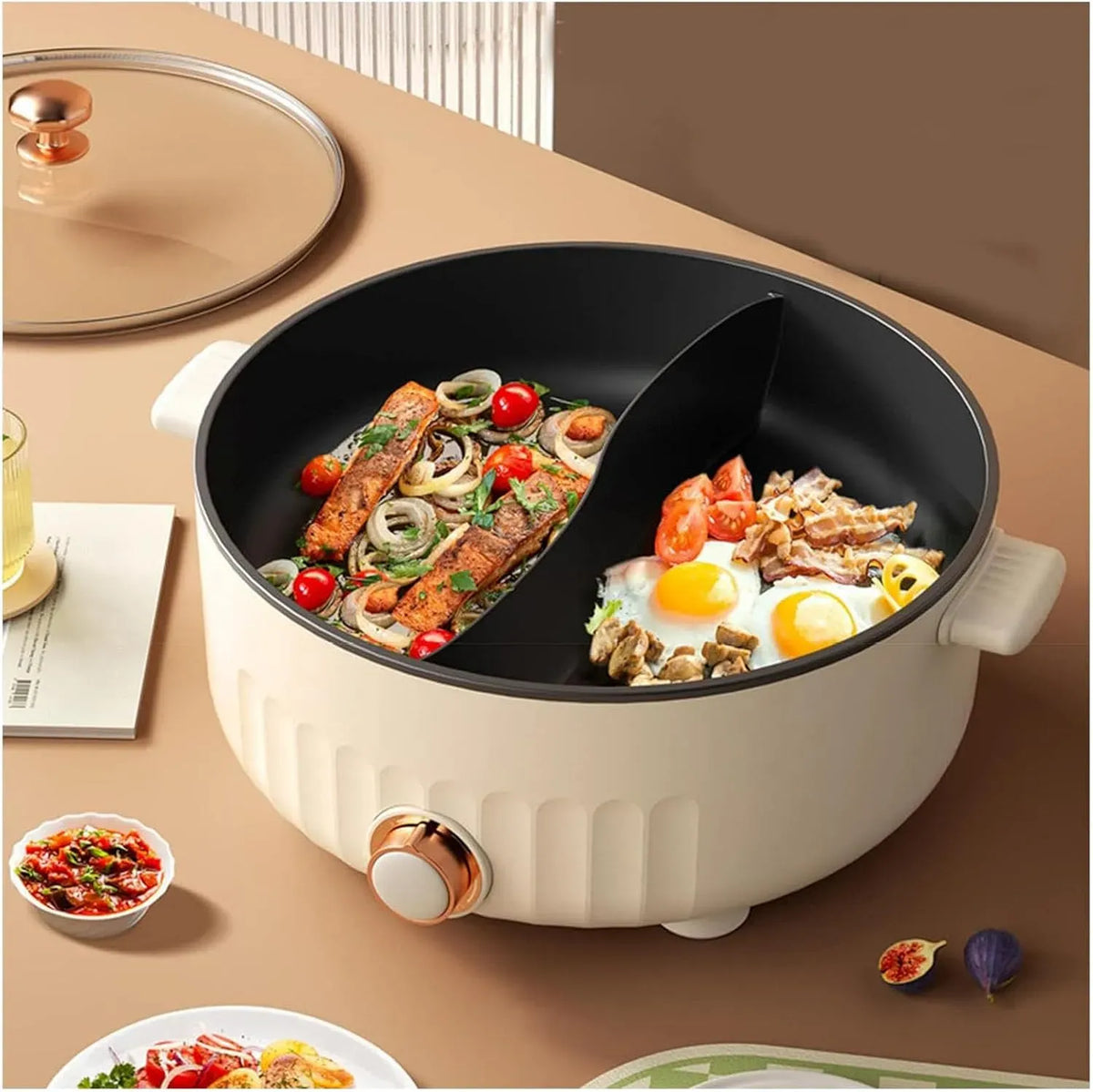Fondue, blanc, IP65, ARTSIM, Appareil, Feu à Trois Vitesses Fondue Chinoise Electrique Convient Aux Petites FêTes équipé de 2 Filets Non éTanches