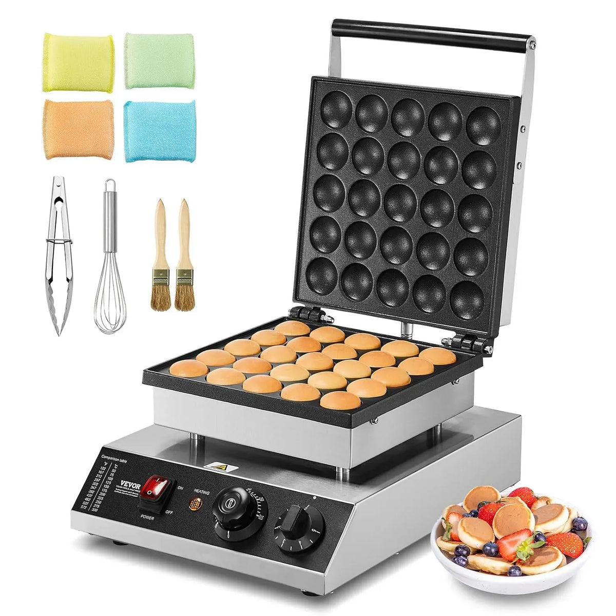 VEVOR 25PCs machine à mini crêpes, Appareil, 1700 W, 43 mm, professionnel, restaurant, revêtement antiadhésif, 2 zones de température
