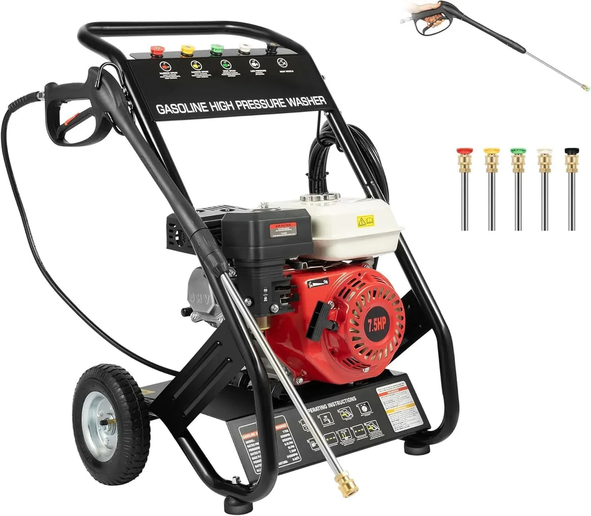 Nettoyeur haute pression, DIFU PSI 7, portable, 4 Temps Moteur avec 5 Buses et Tuyau de 10 m, Portable pour Terrasse Jardin Auto, 2200, 1 L/Min