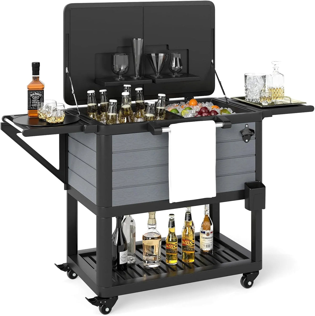 Produit Réfrigérant avec roulettes Ouvre-Bouteille, COSTWAY Chariot Isothermique de 91 L, Desserte Jardin Mobile pour Conserver la Glace et Boissons