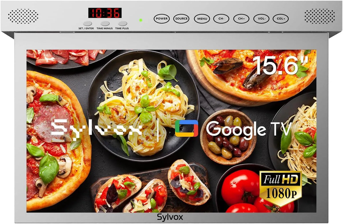 Google 1080P Smart TV, 15.6 pouces, 12 V, téléviseur, triple tuner DVB-T2, S2, Wi-Fi, Full HD, FHD, HBBTV, SYLVOx 15.6' Google TV de Cuisine