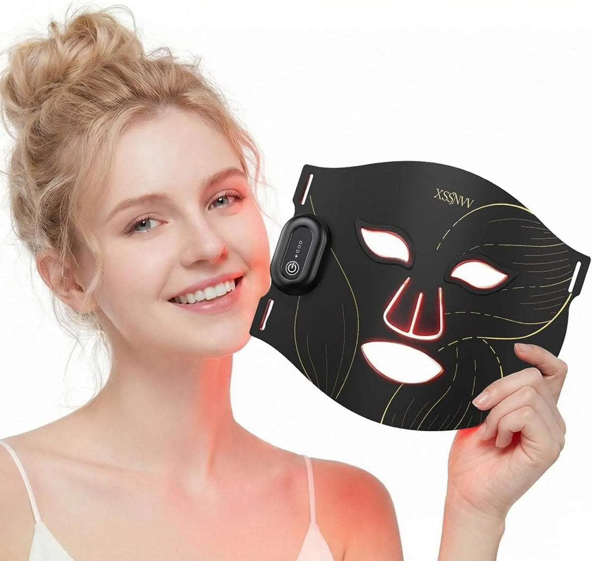 NVV06 Réglable, Masque LED Visage Luminothérapie, 4 Modes Lumière Rouge & Infrarouge 850 nm, Masque Visage LED 224 LED, Autonomie 100+ min