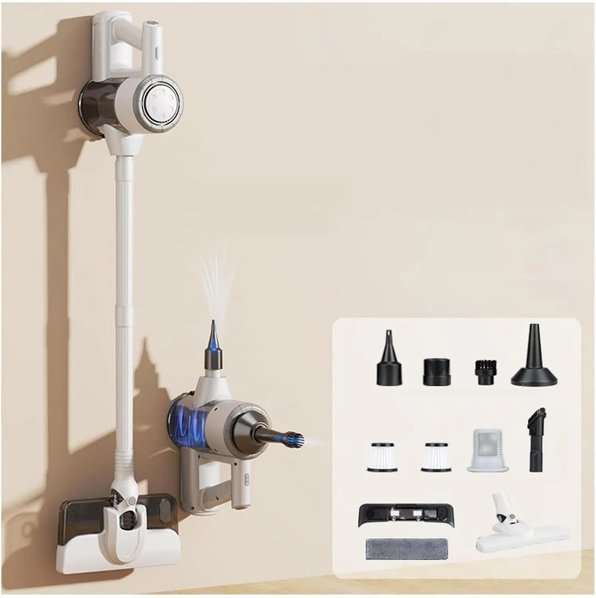 Aspirateur, vapeur, blanc, appareil électrique d'aspiration, Aspirateur Laveur Balai sans Fil 5 en 1 Compact
