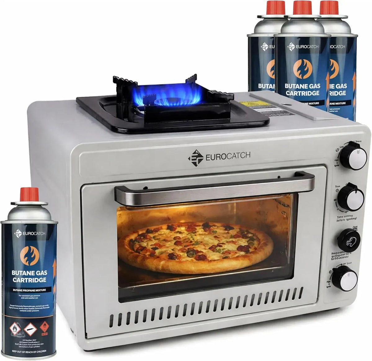 Four électrique, 25,2 L, portable, extérieur, tactile, camping, Propane & Cartouches Butane 227g, 4 cartouches de gaz, 2,1kW, 2,1 kW